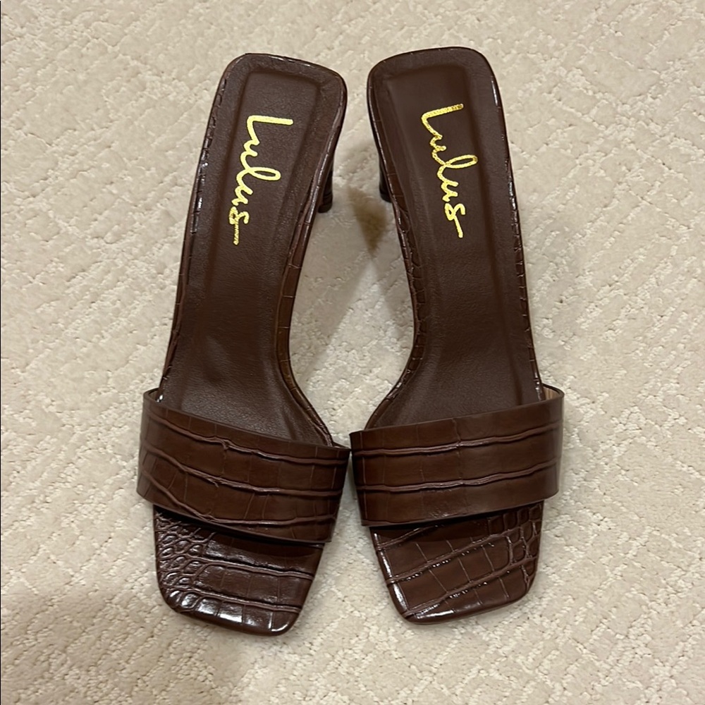 Lulu's Brown Heeled Leather Slides - Like New, Size 5.5